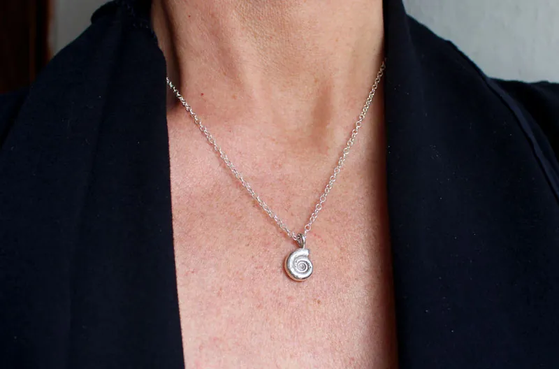 Eoderoceras Ammonite, Jurassic fossil necklace in sterling silver