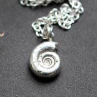 Eoderoceras ammonite, Jurassic fossil necklace in sterling silver
