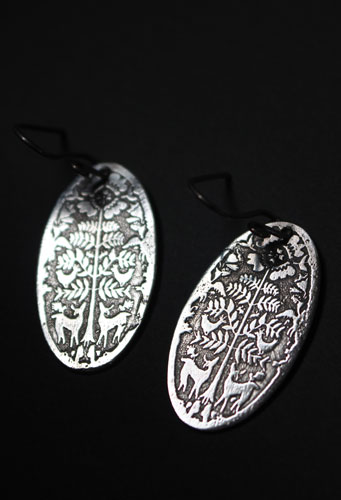 Early morning deer, Mexican Otomis earrings in sterling silver