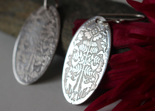 Early morning deer, Mexican Otomis earrings in sterling silver