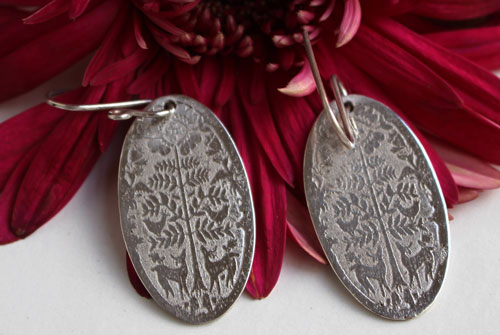 Early morning deer, Mexican Otomis earrings in sterling silver