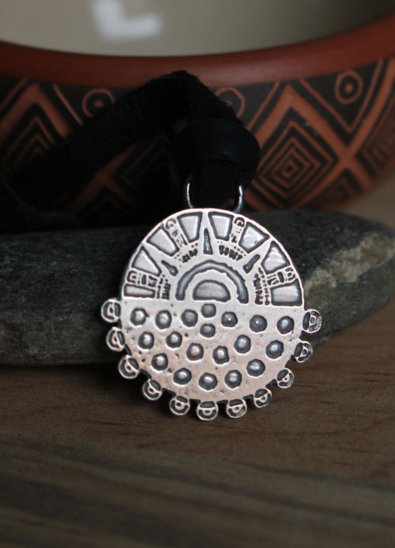 Eclipse, Aztec sun and starry night necklace in sterling silver