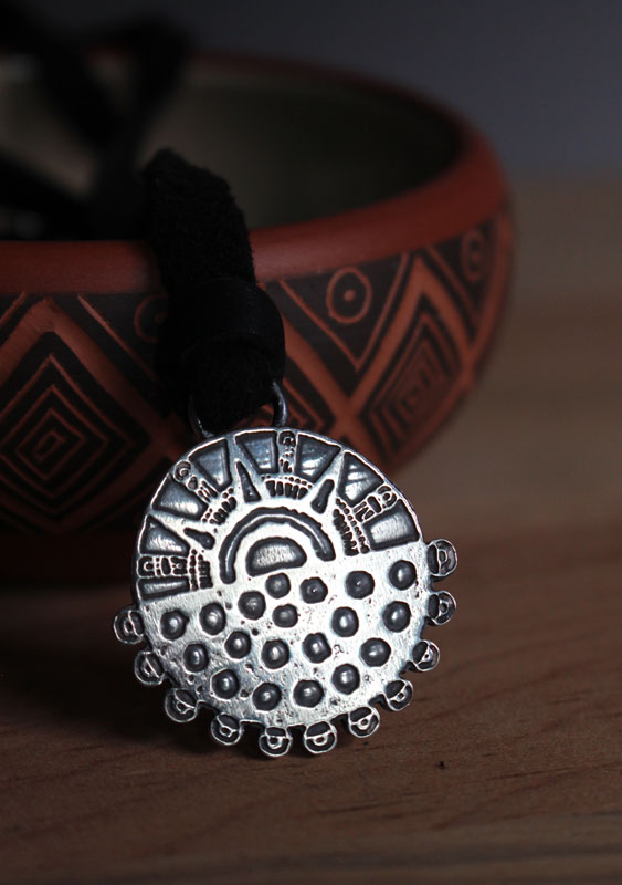 Eclipse, Aztec sun and starry night necklace in sterling silver