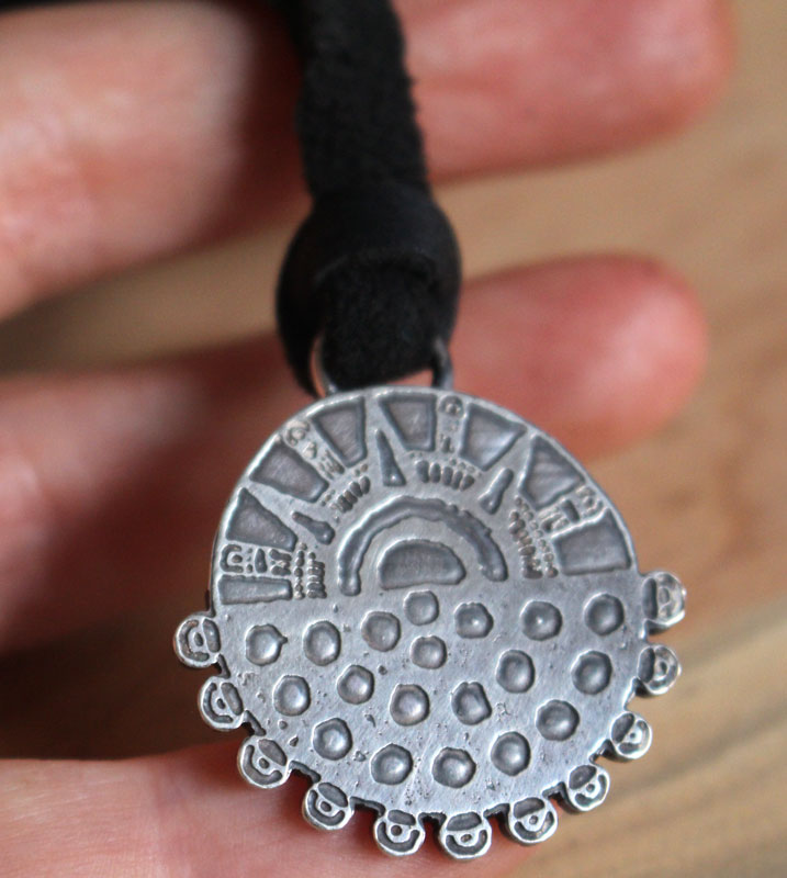 Eclipse, Aztec sun and starry night necklace in sterling silver