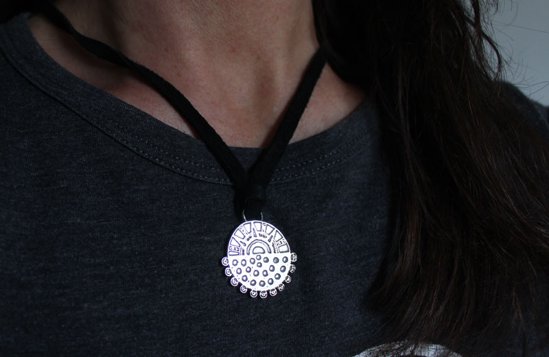 Eclipse, Aztec sun and starry night necklace in sterling silver