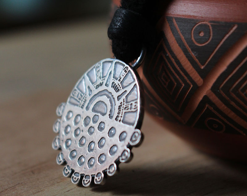 Eclipse, Aztec sun and starry night necklace in sterling silver