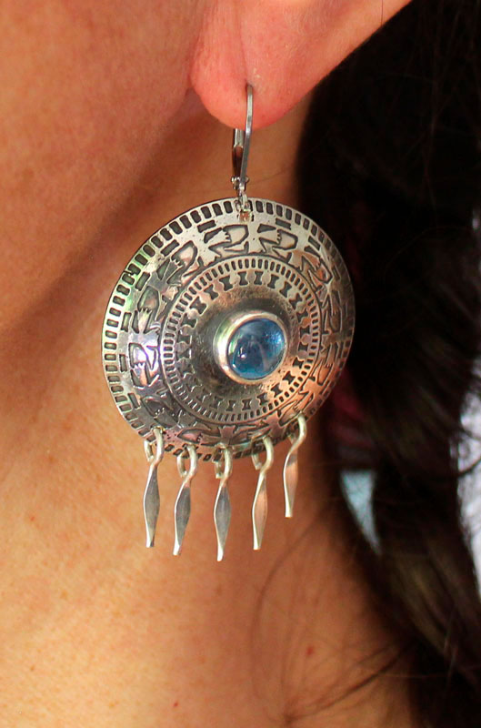 El condor pasa, Andean bird earrings in silver and blue zircon