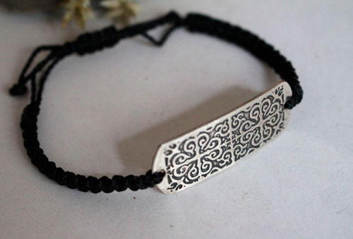 Enguerrand, medieval bracelet in sterling silver and macrame