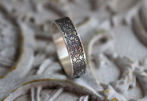 Esme, medieval flower meander ring in sterling silver