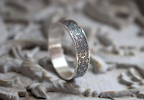 Esme, medieval flower meander ring in sterling silver