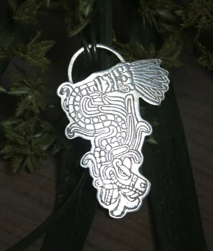 Feathered serpent, Aztec god Quetzalcoatl pendant in sterling silver