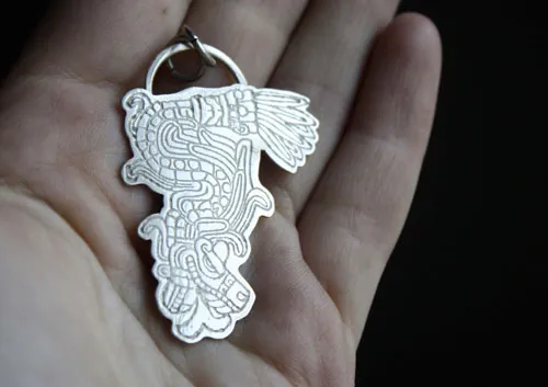 Feathered serpent, Aztec god Quetzalcoatl pendant in sterling silver