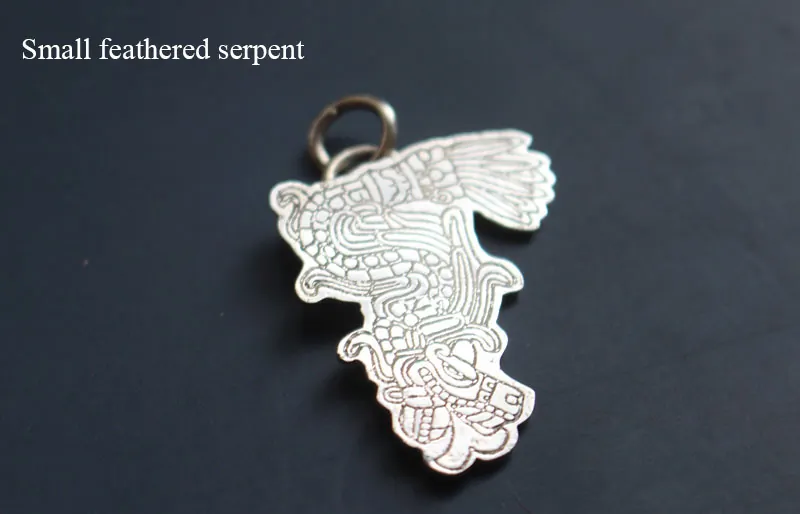 Feathered serpent, Aztec god Quetzalcoatl pendant in sterling silver