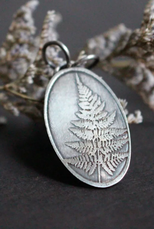 Fern leaf, botanical legend pendant in sterling silver