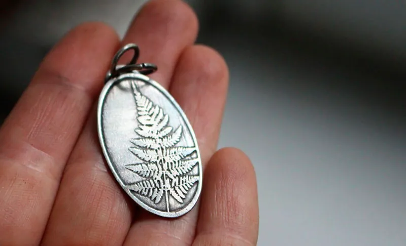 Fern leaf, botanical legend pendant in sterling silver