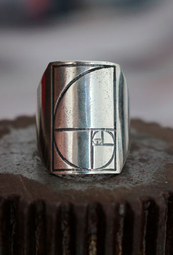 Fibonacci, the mathematical sequence signet ring in silver