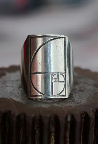 Fibonacci, the mathematical sequence signet ring in silver
