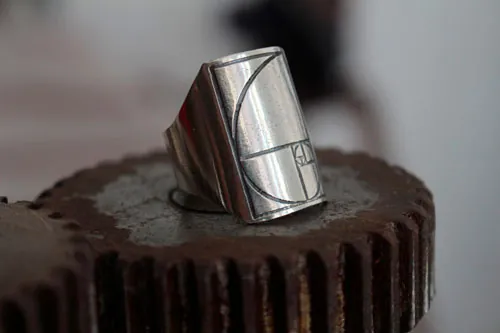 Fibonacci, the mathematical sequence signet ring in silver