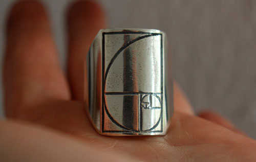 Fibonacci, the mathematical sequence signet ring in silver