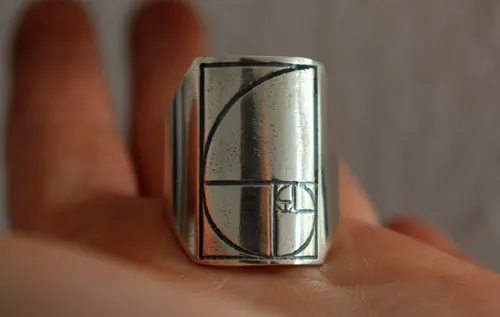 Fibonacci, the mathematical sequence signet ring in silver