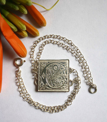 Finial, medieval illuminated initial bracelet in sterling silver