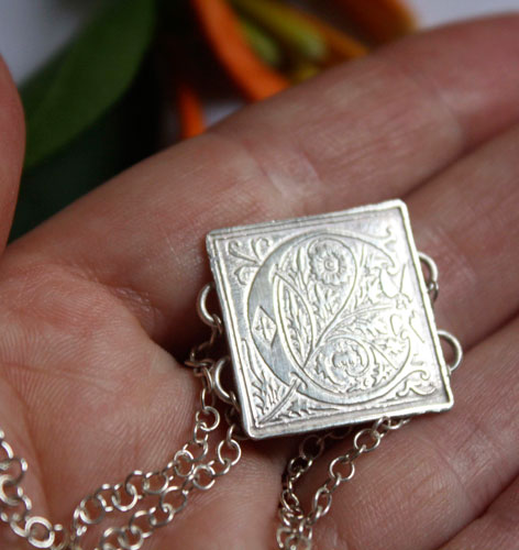 Finial, medieval illuminated initial bracelet in sterling silver