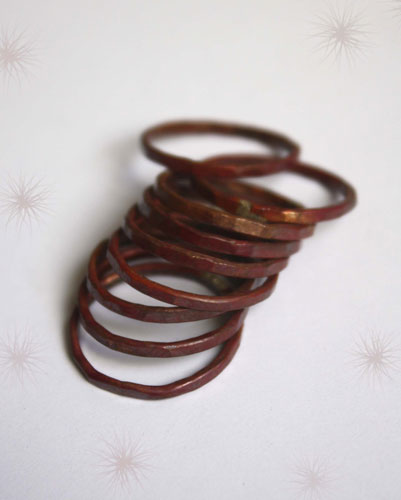 Fire copper, stacking ring in raw hammered copper