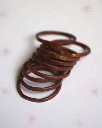 Fire copper, stacking ring in raw hammered copper