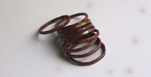 Fire copper, stacking ring in raw hammered copper