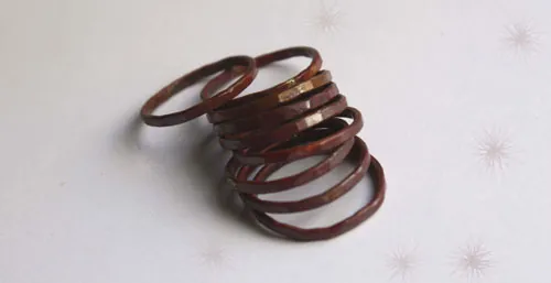 Fire copper, stacking ring in raw hammered copper