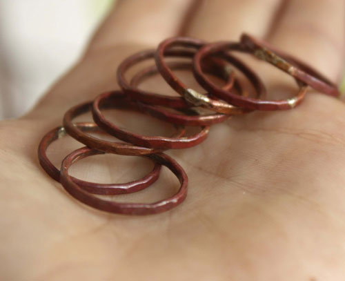 Fire copper, stacking ring in raw hammered copper