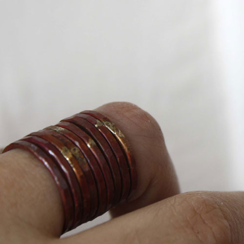 Fire copper, stacking ring in raw hammered copper