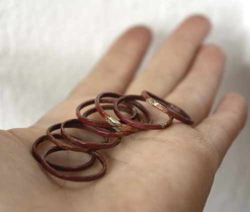 Fire copper, stacking ring in raw hammered copper