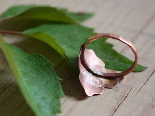 Fire rose, medieval rosette ring in silver and copper