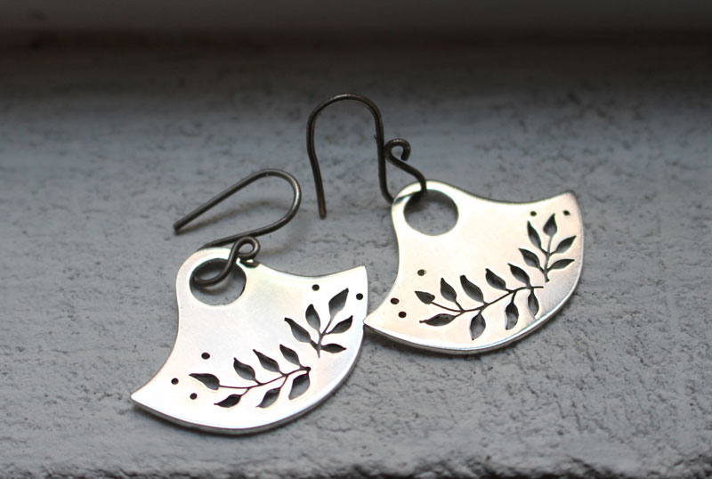 Floria, tribal botanical earrings in sterling silver