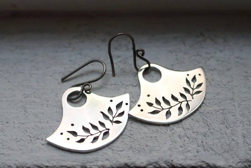 Floria, tribal botanical earrings in sterling silver