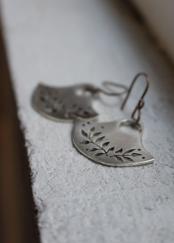Floria, tribal botanical earrings in sterling silver