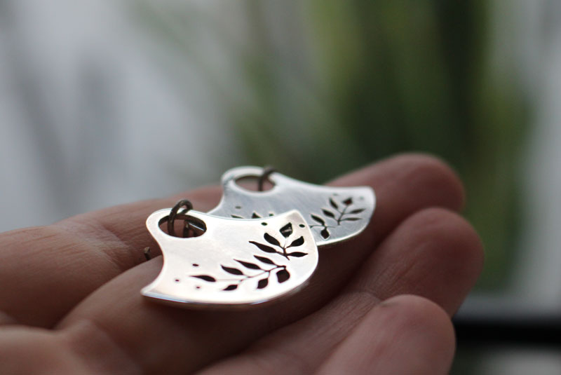 Floria, tribal botanical earrings in sterling silver