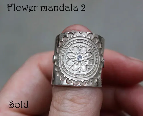 Flower mandala, meditation ring in sterling silver