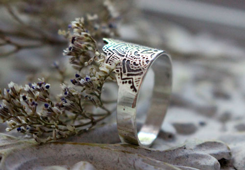 Flower of the soul, floral mandala ring in sterling silver