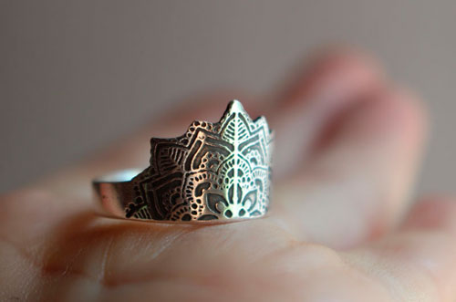 Flower of the soul, floral mandala ring in sterling silver