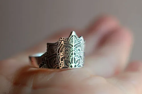 Flower of the soul, floral mandala ring in sterling silver