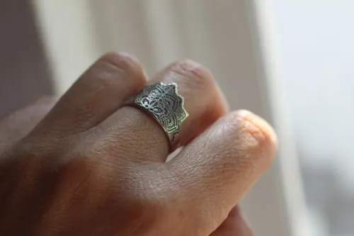 Flower of the soul, floral mandala ring in sterling silver