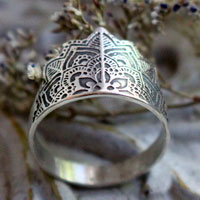 Flower of the soul, floral mandala ring in sterling silver