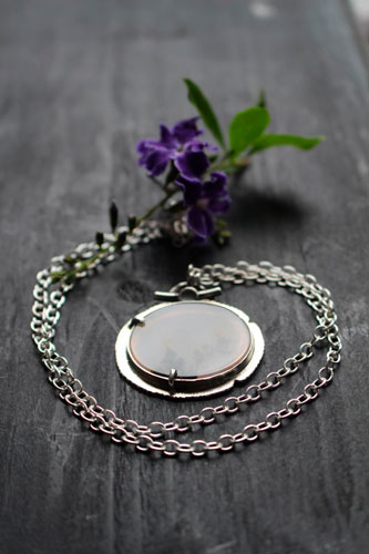Flowers in winter, frozen landscape necklace in silver and dendritic agate