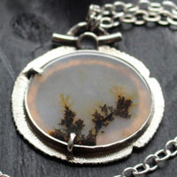 Flowers in winter, frozen landscape necklace in silver and dendritic agate