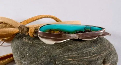 Flutter, blue butterfly wing pendant in silver and turquoise
