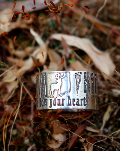 Follow your heart, deer heart of the forest ring in silver
