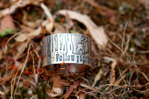 Follow your heart, deer heart of the forest ring in silver