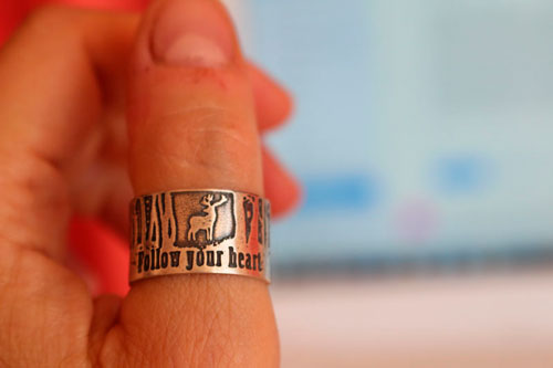Follow your heart, deer heart of the forest ring in silver
